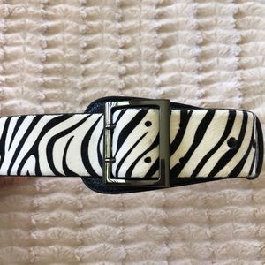 NEW Black and white zebra striped leather belt